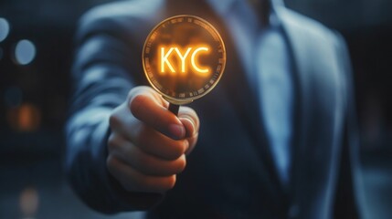 Poster - A businessman holds a coin with 