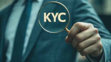 Poster - A businessman holds a magnifying glass revealing the acronym 