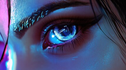 Poster - modern cyber woman with matrix eye concept