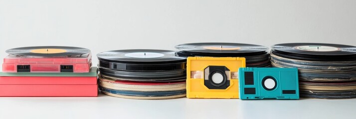 Aufkleber - Colorful collection of vinyl records and retro cassettes with vibrant K pop inspired designs on display at a modern music store. Generative AI