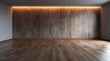 Wall Mural - Minimalist Living Room with Soft LED Lighting on Wooden Wall and Floor