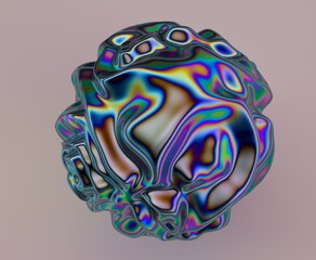Poster - Surreal 3D-rendered sphere with an iridescent, liquid-like surface featuring vibrant, swirling colors. Its organic, fluid form creates a mesmerizing, psychedelic effect against a neutral background.