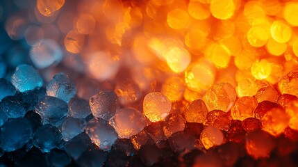 Poster - Abstract icy crystals, orange and blue light, bokeh background, festive design