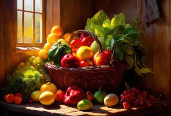 Wall Mural - vibrant display fresh organic produce array colors captivating visual experience, colorful, fruits, vegetables, greens, harvest, market, nature, health