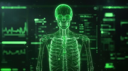 Poster - Detailed Digital Rendering of a Human Skeleton with Green Highlights