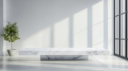 Poster - modern minimalist interior with marble table and natural light
