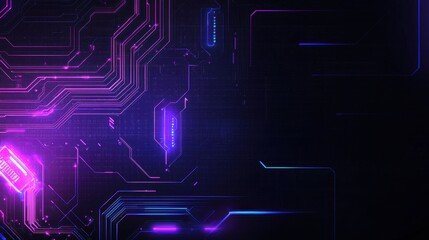 Poster - Abstract Technology Background with Neon Lines and Circuit Patterns