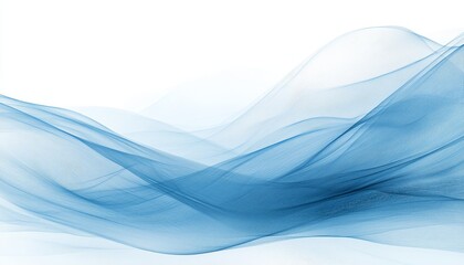 Poster - abstract blue flowing lines, wispy ribbon effect on white background, vector illustration.
