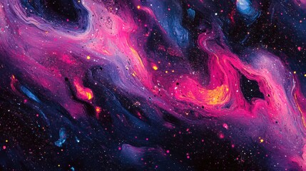 Wall Mural - neon pink and deep purple cosmic-style background with scattered stars and a dreamy, galactic effect