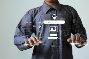 Wall Mural - A person uses a chatbot or a search interface powered by cutting-edge technology, emphasizing the role of artificial intelligence in digital interactions.