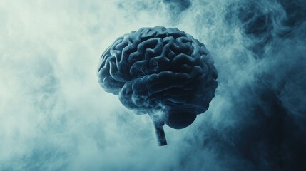 Poster - Brain Structure. Conceptual Illustration of Human Brain and Silhouette in Misty Atmosphere
