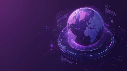 Poster - isometric global digital technology landing page. big data, cloud information storage, global transf
