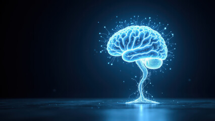 Wall Mural - Illustration of an AI-powered human brain with electric bursts emanating from it against a dark background.