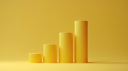 Poster - Ascending Yellow Cylinders, Growth Chart, Minimalist Background, Data Visualization