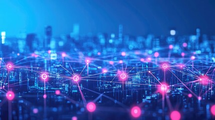 Poster - Cyberpunk-inspired AI-powered cityscape with holographic interfaces.