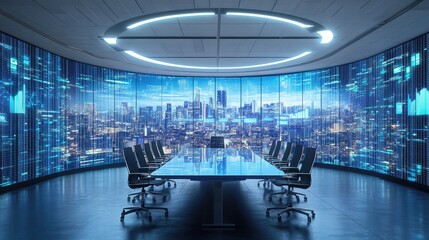Poster - Digital office with a large screen displaying quarterly sales growth.