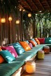 © vefimov - Comfortable resort chairs in a colorful arrangement, offering a relaxing spot to unwind by the pool or under the tropical sun.