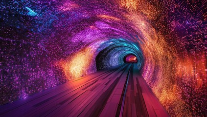 Poster - Journey Through a Vibrant, Illuminated Tunnel of Light and Color: An Immersive Experience