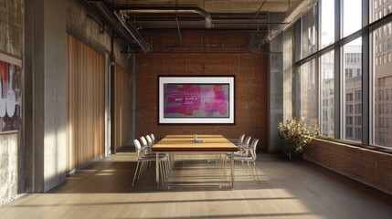 Poster - Professional meeting space with a smartboard displaying a business strategy.