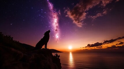 Wall Mural - Wolf's serenade under the celestial canvas a symphony of nature's voices