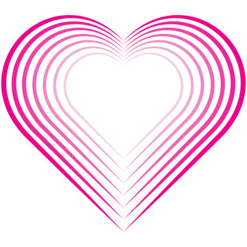 Geometric rendering of a pink heart design, featuring concentric outlines in varying shades of pink. Elegant and modern vector illustration on isolated background.