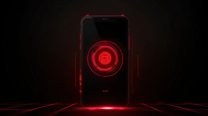 Poster - Modern Smartphone with Glowing Red Ring and Dark Background