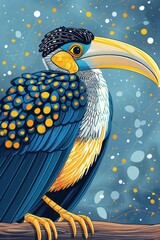 Poster - A vibrant illustration of a colorful bird with a prominent beak and intricate feather patterns.