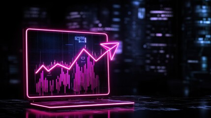 Poster - Neon Graph on Laptop Display Indicates Market Growth and Progress