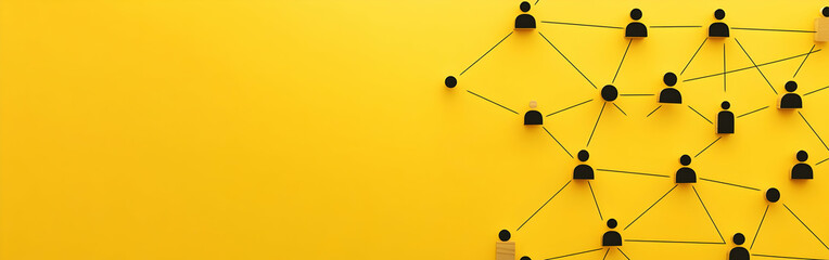 Poster - Black lines connecting people on a yellow background