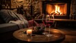© Alesia - wooden wine and fireplace