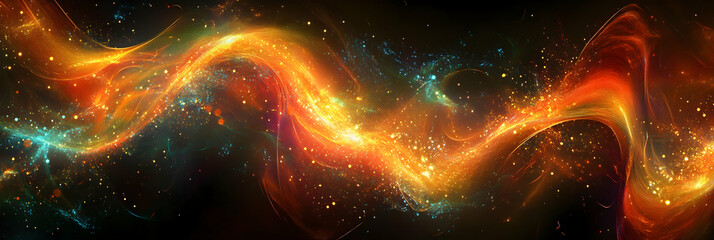 Poster - Abstract digital background with glowing waves of colorful light and dots