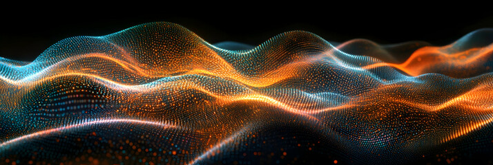 Aufkleber - Abstract digital background with glowing waves of colorful light and dots