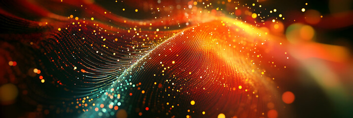 Poster - Abstract digital background with glowing waves of colorful light and dots