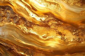 Poster - Golden liquid texture background with smooth, flowing waves and rich metallic shine. Perfect for luxury designs and elegant compositions.

