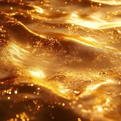 Aufkleber - Golden liquid texture background with smooth, flowing waves and rich metallic shine. Perfect for luxury designs and elegant compositions.

