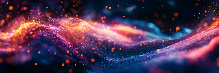 Poster - Abstract digital background with glowing waves of colorful light and dots