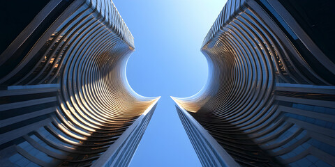 Poster - A sleek, modern building with curved glass windows against the blue sky