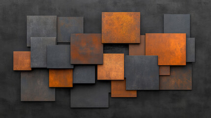 Poster - a minimalist composition of metallic squares in refined copper and bronze accents, anchored by