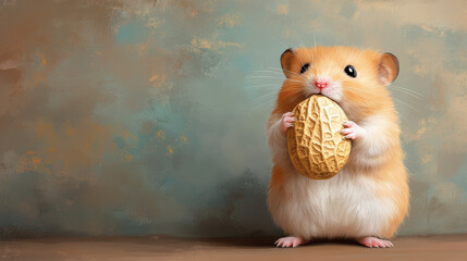 Canvas Print - Brutal hamster, A whimsical image of a hamster using its paws to smash a peanut, showcasing high fidelity and detailed graphics.