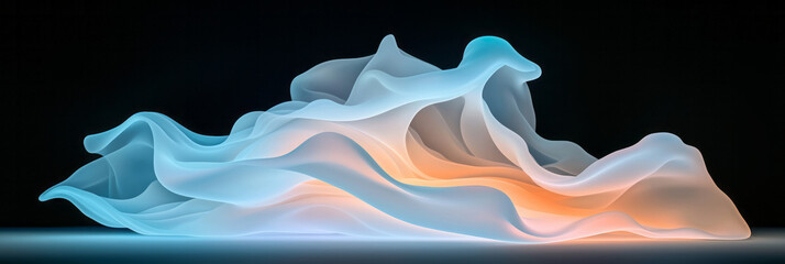 Poster - An airy, glowing sheet drifting in swirling patterns against a pitch-black background, creating a