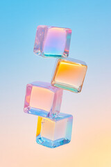 Poster - A mesmerizing arrangement of glossy, translucent cubes in constant motion, catching soft pastel