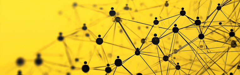 Poster - A network of interconnected spheres, each representing different connections and collaborations in the digital world