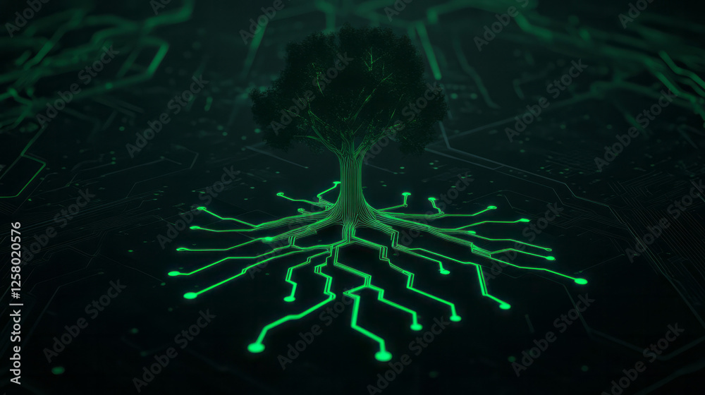 An otherworldly tree graphic whose radiant root system seamlessly fuses ...