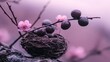 © Big9869 - Blossom Blooms Near a Twig Nest Filled with Dark Fruits in a Serene Purple Ambiance