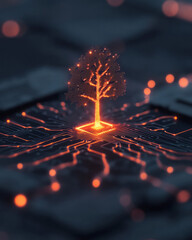 Poster - A bold, luminescent digital tree anchored by circuit-laden roots, symbolizing the synergy between