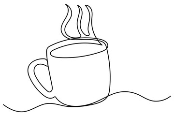 Wall Mural - Coffee cup continuous single line drawing of tea cup design symbol. outline Vector illustration
