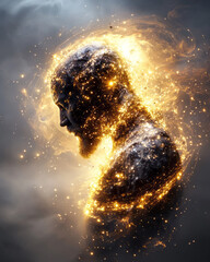 Poster - A spiritual, otherworldly figure illuminated by internal cosmic power, its body adorned by shifting