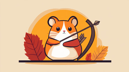 Canvas Print - Brutal hamster, A whimsical image of a hamster with a tiny bow and arrow, ready for adventure, showcasing high fidelity details and vibrant colors.