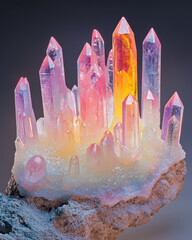 Fototapete - A surreal cave interior where translucent crystals blossom in slow motion, shimmering with radiant