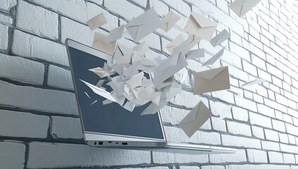 Poster - Digital Emails Exploding from Laptop Screen: Managing Inbox Overload Efficiently and Effectively